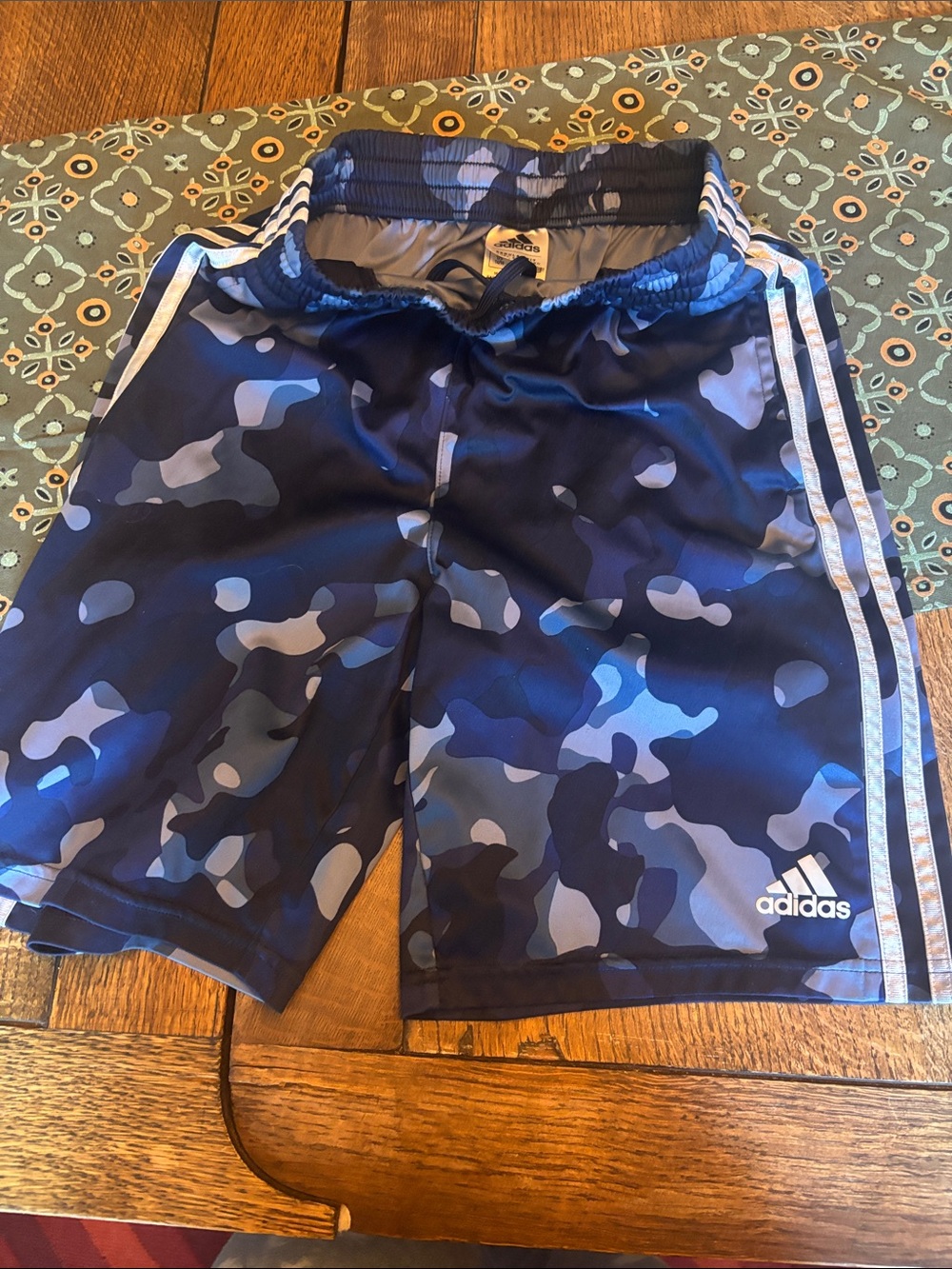 adidas Navy and Light Blue Camo Athletic Shorts